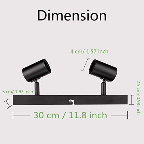 Kimjo Plafonnier 2 Spots Orientables, Vintage Luminaire Plafond Noir pour Salon Salle à Manger Couloir Cuisine, Spot de Plafond Moderne, Applique Murale Métal, Douille E27, Ampoules non Fournies - Image 6