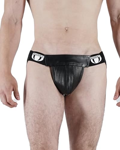 Jock-Strap Bockle calzoncillos tipo bóxer de cuero negro con cremallera suspensorio masculino