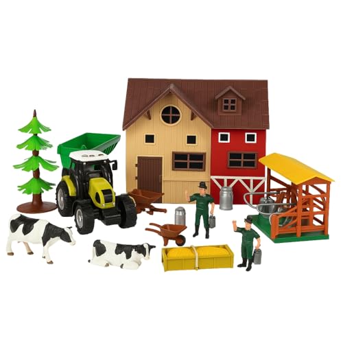 FERRY JOUETS Jouet de la Ferme, 12 Pièces avec Ferme, Fermier, Vaches et Tracteur Sonore et...