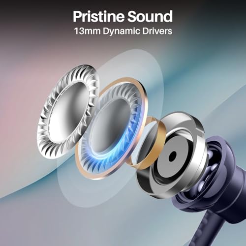 Image of pTron Tangent Buzz w / 50Hrs Playtime, Pristine Sound, Dual-Device Pairing, Bluetooth 5.4 Wireless in-Ear Earphones with Mic, Hall Switch Function, Voice Assistant, Type-C Fast Charging & IPX5 (Blue)