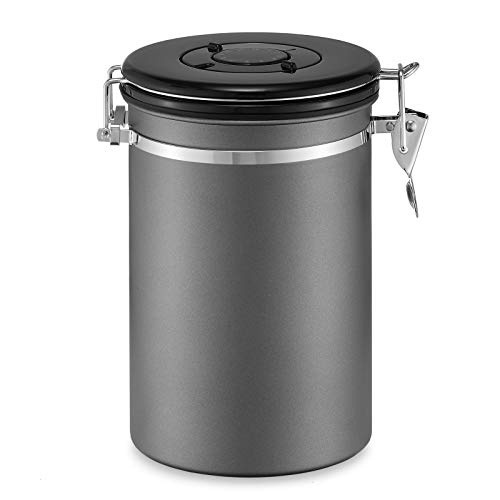 Bretani 24 Oz Stainless Steel Coffee Canister & Scoop Set, Dark Gray - Large Airtight Kitchen Storage Container For Storing Coffee Beans & Grounds #TOP1