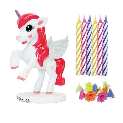 dekora | Vela Decorativa | Sin Aroma | Kit PVC Unicornio con 10 Velas para Tartas | Decoración...