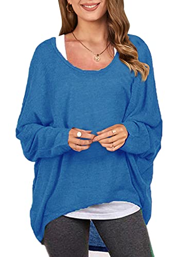 Image of ZANZEA Women's Off The Shoulder Batwing Tops Casual Loose Oversized Tshirts Long Sleeve Fall Pullover Sweater Tops