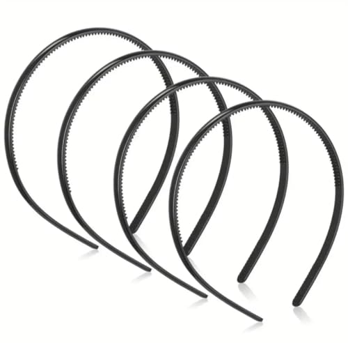 4 schwarze Kunststoff-Stirnbänder, schwarze Haarreifen mit Zähnen, rutschfest und langlebig, Sportmode, Stirnband, Zubehör, tägliches Tragen, Uni, Sport, modisches Haarband, Zubehör für Damen und