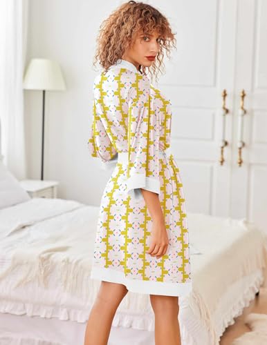 Image of Ekouaer Robes for Women Knee Length Bathrobe Lightweight Kimono Robe 3 /4 Sleeve Knit Sleepwear with Pockets