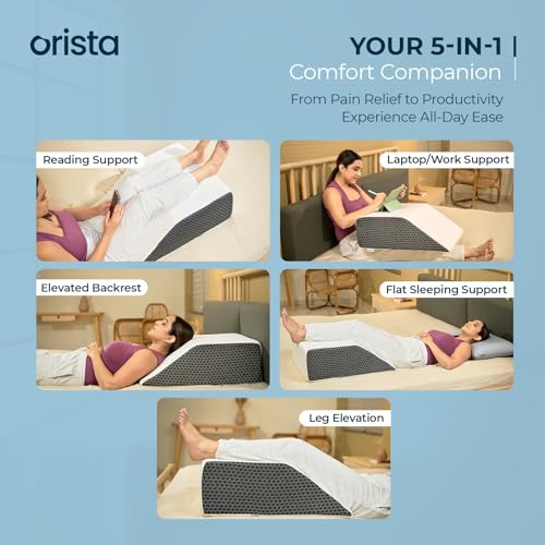 Image of Orista Leg Elevation Pillow I Orthopedic Memory Foam Wedge for Swelling, Pain Relief, Varicose Veins & Post-Surgery Recovery I Supportive Design with Washable Cover & 2-Year Warranty