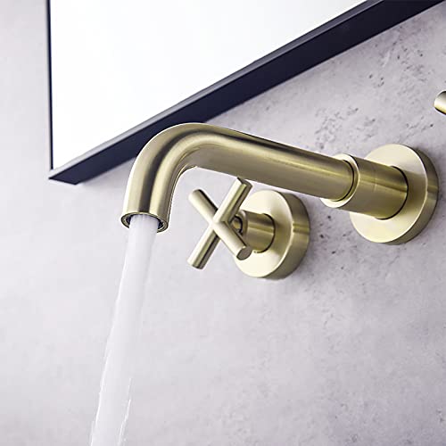 Robinet mural lavabo gain de place en laiton double commande eau chaude - 6