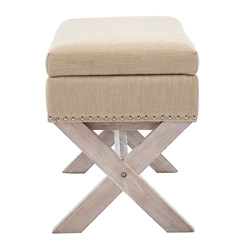 chairus Fabric Upholstered Storage Entryway Bench, 36 inch Bedroom Bench Seat with X-Shaped Wood Legs for Living Room, Foyer or Hallway - Beige