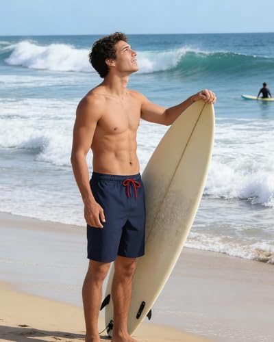 Image of Mens Swim Trunks with Compression Liner 2 in 1 Quick Dry Swimming Shorts Swimwear Bathing Suits with Pockets