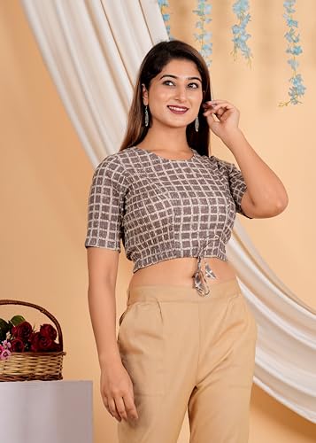 Image of Yash Gallery Women's Cotton Zig-Zag Printed Regular Regular Fit Short Sleeve Blouse