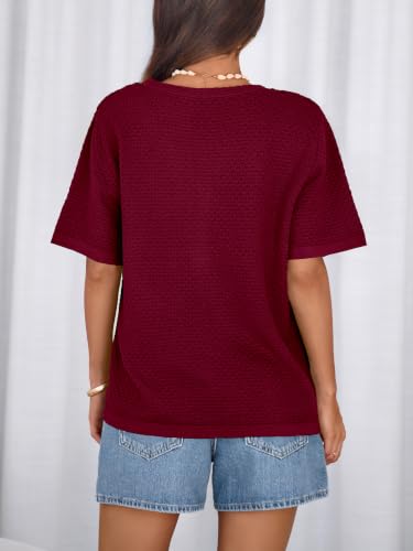 Image of NALANISA Women's Short Sleeve Sweater Spring Summer Crochet Knit Tops 2026 V Neck Striped Button Down Dressy Casual Blouses