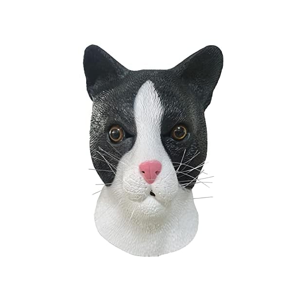 Reneecho cute cat mask, realistic animal head mask halloween funny black and white cat costume accessory