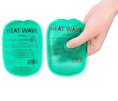 Made in USA: Heat Wave Instant Reusable Heat Packs, Instant Reusable Hand Warmers 2-Pack, for Camping, Hiking, and Pain Relief (3” x 5”), Click Heat