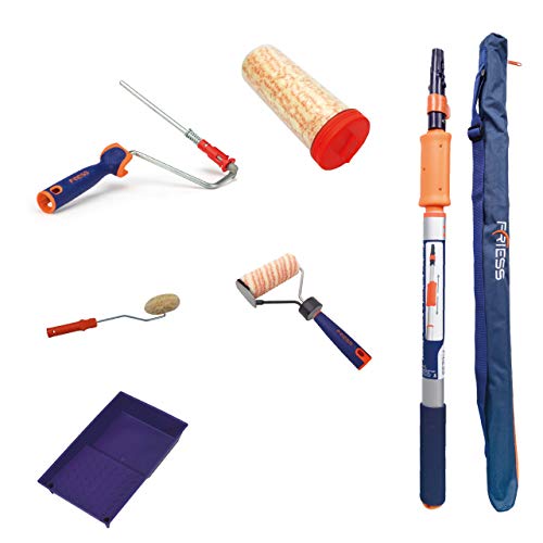 Preisvergleich Produktbild Profi Maler Wandstreichset für strukturierte Flächen: Malerwalzen, Bügel, Eckroller, Farbwanne, Teleskopstange, 6 tlg