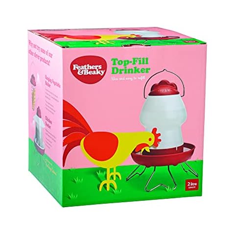 Feathers and Beaky Top Fill Chicken Drinker, Red Cover