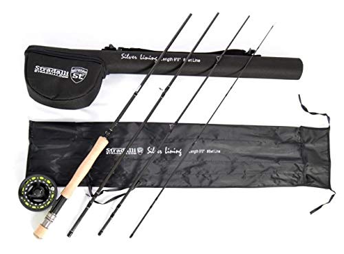 Stradalli 3K Carbon 8 Wt, 9' Silver Lining 4 Piece Fast Action Fly Fishing Rod 100% Carbon Fiber Billet Reel Combo