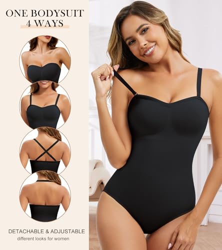 Image of Strapless Shapewear Bodysuit for Women With Built In Bra Seamless Tummy Control Tube Top Body Suit Body Shaper