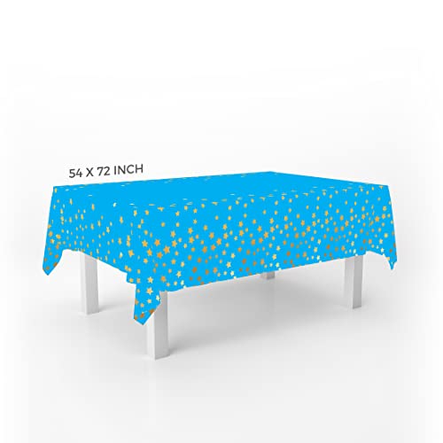 Image of Crackles Turquoise Rectangular Shiny Metallic Tinsel Foil Star Print Reusable Table Cover 1.37mX1.83m for Indoor Outdoor Party Birthday,Wedding,Christmas,Buffet Parties,Camping