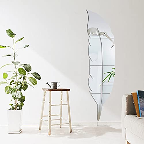 Qudai Espelho em forma de pena Adesivos de parede Espelho decorativo acrílico Decalques de parede re