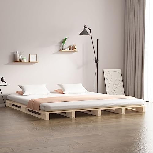 vidaXL Cama de Palets Somier Dormitorio Base Habitación Muebles Mobiliario Hogar Cuarto Descanso Madera Maciza de Pino 135x190 cm