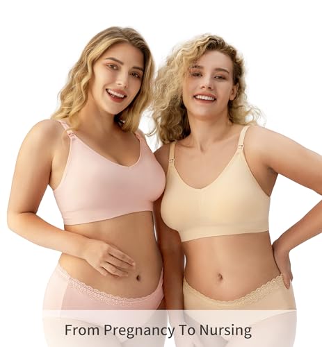 Image of HBselect Women Maternity Bras 5 Pack Nursing Bras for Breastfeeding Seamless Pregnancy Sleep Bralette with Extra Extenders