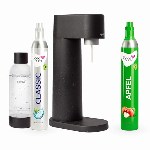 Sparpaket: Mysoda Woody - Wassersprudler aus erneuerbarem Holzkomposit mit 1L BPA-freier Plastikflasche, CO2-Zylinder Classic + CO2-Zylinder Apfel (Schwarz) Sparpaket: Mysoda Woody - Wassersprudler aus erneuerbarem Holzkomposit mit 1L BPA-freier Plastikflasche, CO2-Zylinder Classic + CO2-Zylinder Apfel (Schwarz)