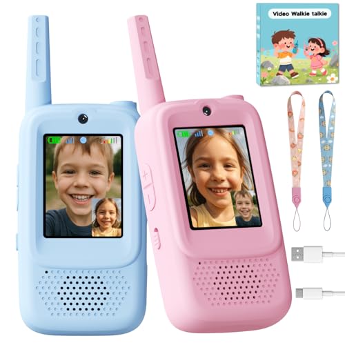 Image of Video Walkie Talkies for Kids, Handheld 2 Pack Rechargeable Video Walkies Talkies, Indoor Outdoor Toys Christmas Birthday Gifts for Age 3-12 Year Old Girls Boys (Blue & Pink)