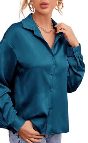 Image of Bowrain Satin Silk Fabric Spread Collar Full Sleeve Top Shirt for Women and Girl