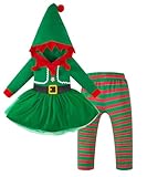 LENSOUS Toddler Baby Girls Christmas Santa Claus Tulle Skirt Outfits Pants Set (Green, 3T)