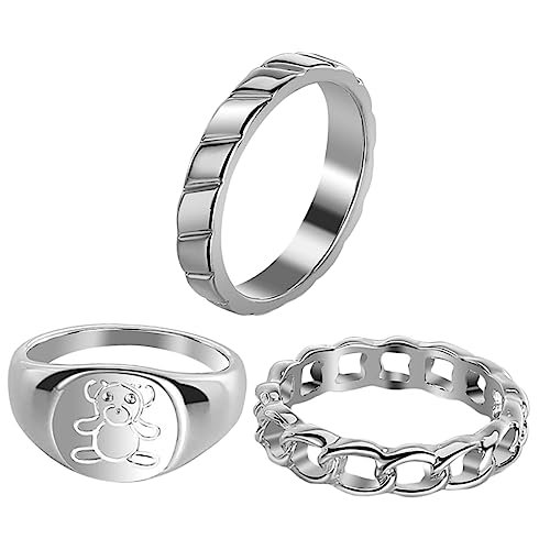 DEARMAMY 3 Piezas Conjunto De Anillo De Oso Las Niñas Llevan Anillos. Genial Anillo Anillos De Oso Estéticos Anillos De Dibujos Animados De Mujeres Anillo De Moda Aleación Silver
