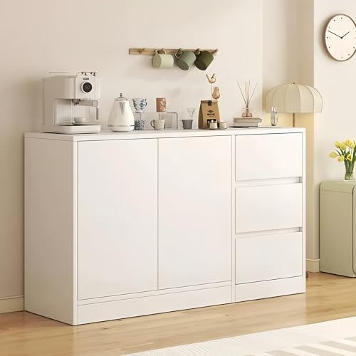 Opiniones de Tammex los mejores 5. 48 NEBULYN Alacenas para Cocina, Alacenas para Despensa con 2 Puertas y 3 Cajón, Mueble Aparador para Sala de Estar, Comedor, Oficina 120X36X80CM(Blanco)