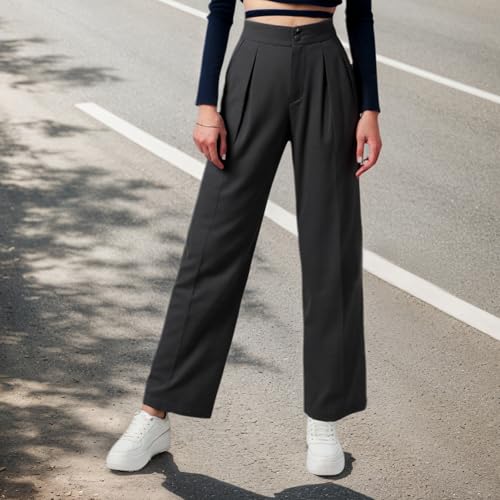Women High Waist Wide Leg Casual Pants Relaxed Fit Non Stretch All Season Trousers