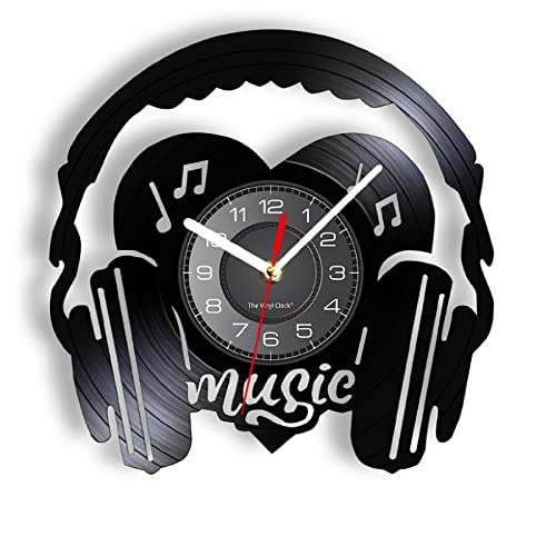 GVOZI Horloge Murale 3D Silencieuse 30 cm Musique Casque Horloge Murale Disque Vinyle Disque Vinyle Artisanat Montre Murale Musique Rock N Roll Décor À La Maison