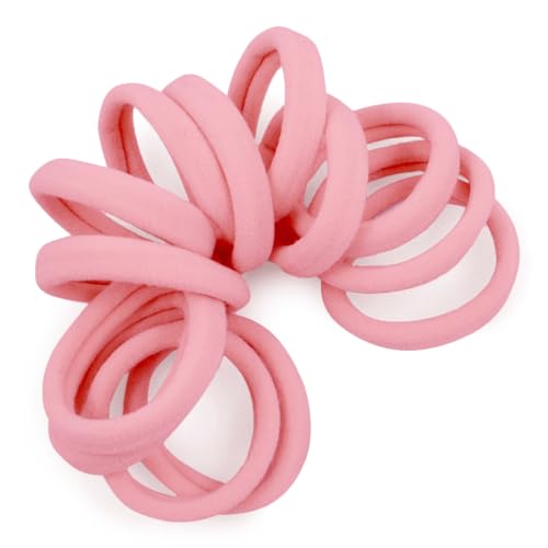 Cyndibands Seamless Hair Ties - Light Pink - Gentle Hair Ties No Damage Standard Size 1.5 Inch Soft and Stretchy Nylon Fabric Ponytail Holders - 12 Count