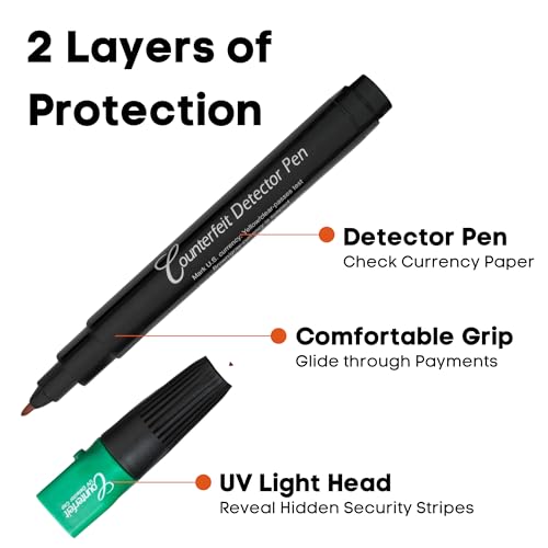 Image of Dri Mark Dual Test Counterfeit Money Detector Pen, UV Light 6 Pack - Fake Money Bill Checker, Tests for Security Strips and Authentic Currency Paper, 6 UV Light /Pens