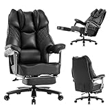 Zuacs Big and Tall Office Chair 400lbs for Heavy People, Wide Executive Office Chair with Foot Rest, High Back Ergonomic Desk Chairs Lumbar Support for Lower Back Pain, Leather Black
