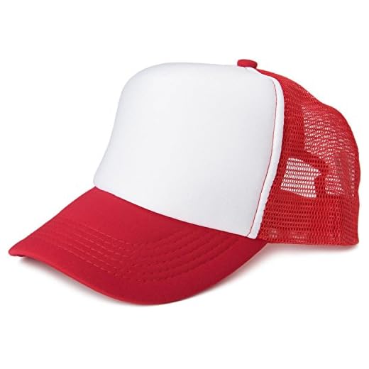 styleBREAKER Gorra de Malla de 5 Paneles, Gorra de Camionero, Gorra de béisbol, Ajustable, Unisex 04023007, Color:Blanco-Rojo