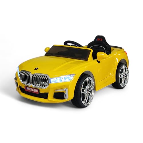 Image of MEKASHI Electric Ride-On Car for Kids 1-7 Years, 12V Battery, Remote Control, 5 Speed, LED Lights, Bluetooth, Glossy Yellow