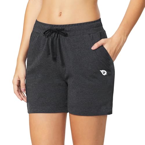 baleaf Women's Shorts Athletic Running Workout Casual Cotton Lounge Walking Sweat Yoga Jersey Pull On Shorts Pockets Charcoal Size M