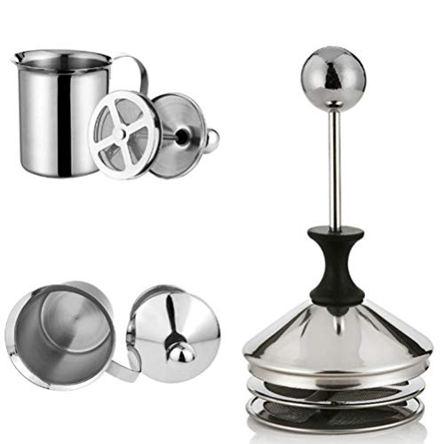 YARNOW – Jarra de espuma de café com leite, tampa, tela de filtro de camada dupla, aço inoxidável (4