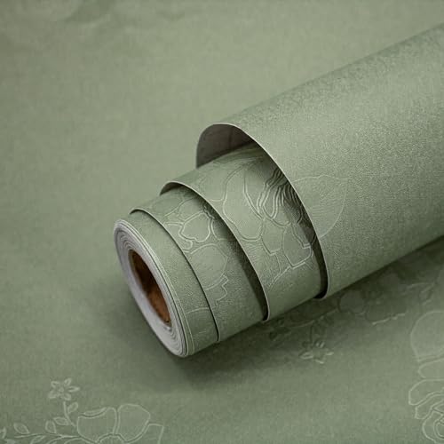 lenify Green Flower Wallpaper Stick and Peel 17.7inch x 78.7inch Embossed Floral Stick Peel Contact Paper Solid Pure Waterproof Green Self Adhesive Wallpaper Flower Removable Shelf Vinyl Roll - Thumbnail 7