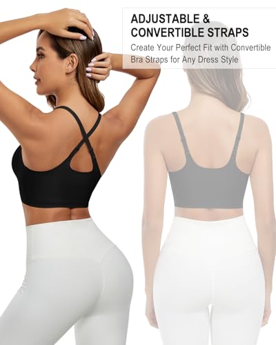 Image of Racerback Bras for Women Criss Cross Padded Bralette Pull On Comfortable Wireless Seamless Tshirt Bra