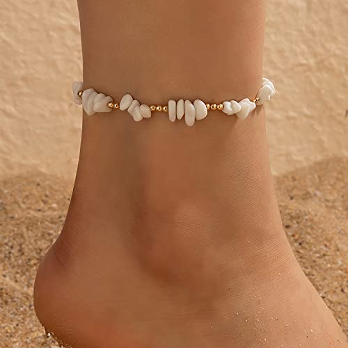 Image of Shell Bracelet Anklets For Women Boho Layered Shell Anklet Set Beaded Foot Chain Anklet Bracelets Adjustable Handmade Seashell Foot Chains Beach Jewelry Gift