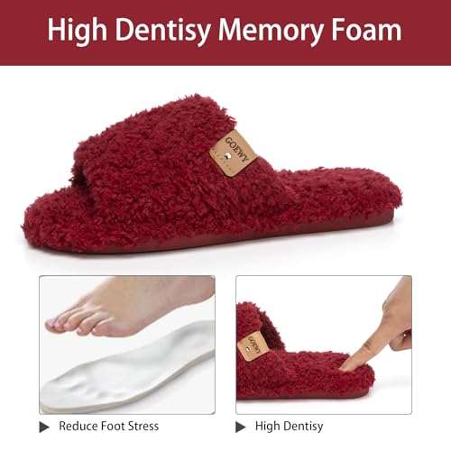 Image of GOEWY Fuzzy Open Toe Slippers for Women Indoor Cozy Memory Foam Slip On House Slides Shoes Gifts for Womens Her Mom