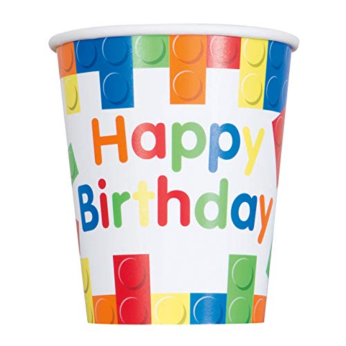 Unique - Copos de papel sem plástico - 266 ml - festa de aniversário de blocos de construção - 8 unidades (embalagem de 1), multicolorido (58236UE)