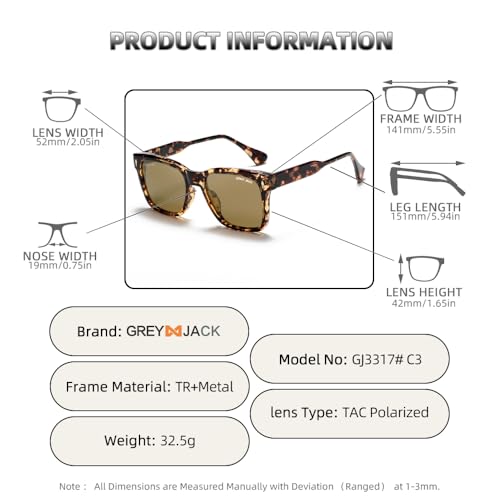 Image of grey jack Full Rim Rectangle Sun Glasses Stylish Sunglasses for Men Women Polarized UV Protection 3317