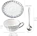 CHANJOON 6 Teacups Tea Tray Spoon Set, 6oz with Galvanized Gold Rim and Gift Box, Ceramic White English Coffee Teacup (silver, Large)