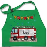 Kinderschürze Schürze Kinder Jungen Mädchen - Feuerwehrauto Motiv I Leiterwagen Geschenk Feuerwehr I Löschzug - 2-6 Jahre - Grün - kinderkochschürze jugendfeuerwehr name kochschürze junge