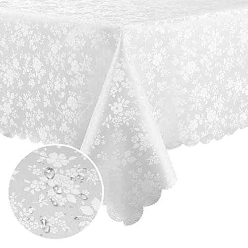 Image of Smiry Rectangle Table Cloth, Waterproof Heavy Duty Vinyl Tablecloths, Wipeable Washable Table Cover for Kitchen and Dining Room (White, 70 inch X 120 inch)