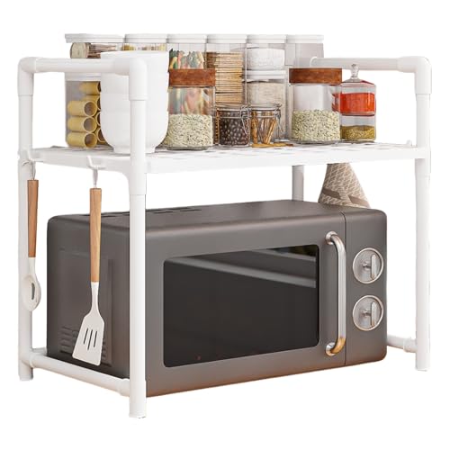 Eoixuqba Soporte de Cocina para microondas, Soporte para Horno microondas, Soporte para Horno microondas con Ganchos, Estante de condimentos ampliado, Soporte de máquina de Pan de Doble Capa para el